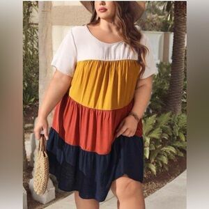 Emery Rose Colorblock Tiered Babydoll Mini Dress, Size L - XL